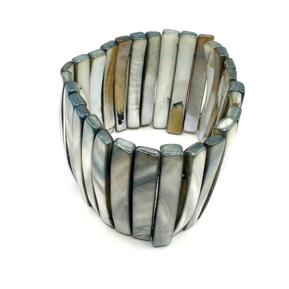 Grey Abalone Mother of Pearl Shell stretch bracelet Summer Retro Beachy Modern - Picture 2 of 10
